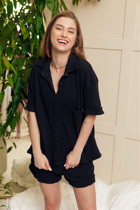 Conjunto Pijama Algodão Eco Preto Algodão Oui Lingerie Peças feitas à mão muito