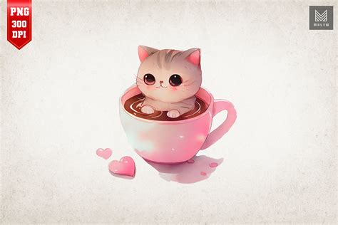 Cute Cat In Coffee Cup Clipart Graphic By Mulew Creative Fabrica