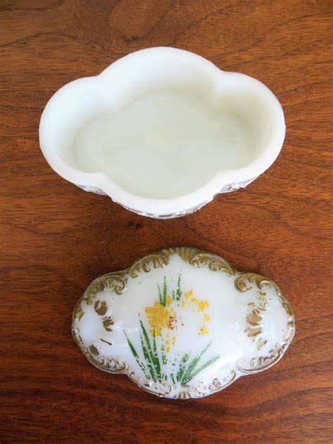 Victorian Milk Glass Trinket Dish Or Dresser Jar With Lid Etsy