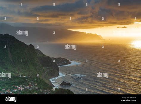 Aerial View Of Arco De Sao Jorge And Ponta Delgada Villages On Cliffs