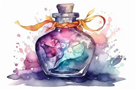 Premium Photo Watercolor Magical Bottle With Potion Isolated On White