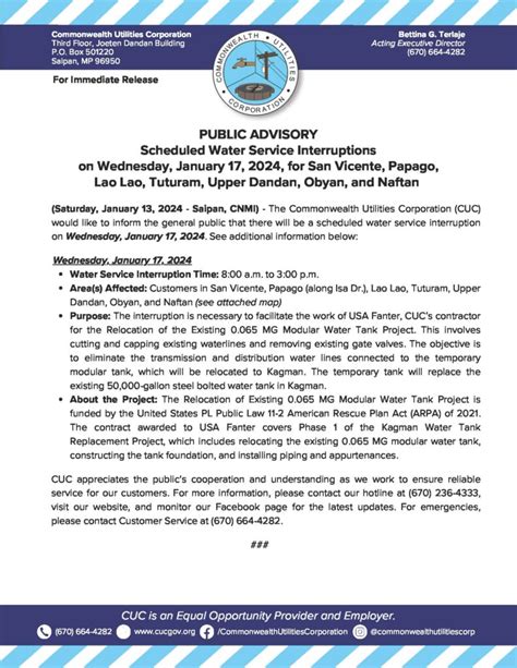 2023 Jan 13 Public Advisory Re Scheduled Water Service Interruption On