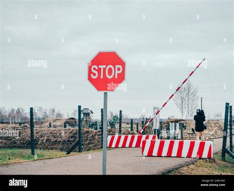 Road Checkpoint With Stop Sign Peacekeeping Force Post Blocking The