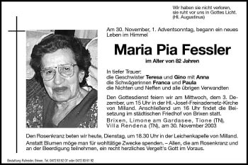 Traueranzeigen Von Maria Pia Fessler Trauer Bz