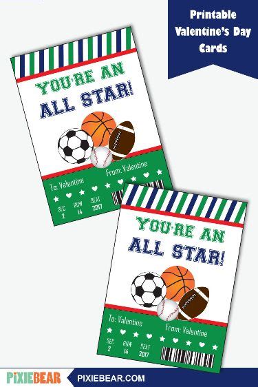Sports Valentines Day Classroom Cards For Kids Printable Valentines