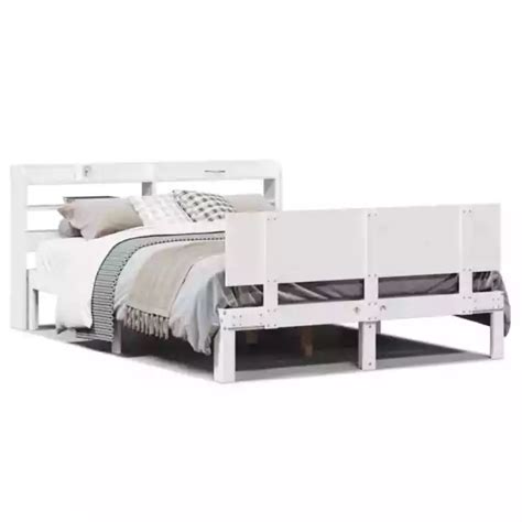 BED FRAME WITH Headboard White 140x190 Cm Solid Wood Pine VidaXL 238