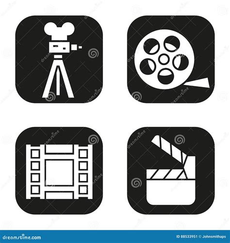 Filming Icons Set Film Camera Video Reel Movie Clapperboard Symbol