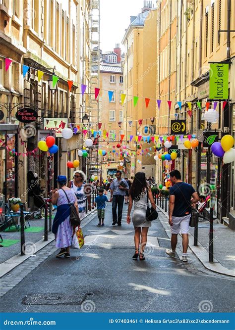 Street Festivity in the Historical `Vieux Lyon` Neighborhood in Lyon