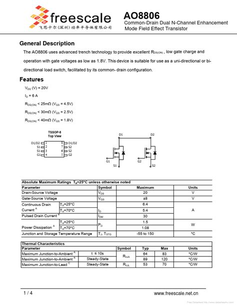 AO8806 Datasheet Dual N Channel FET