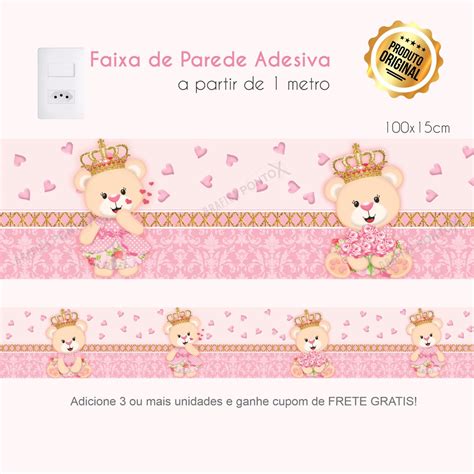 Faixa De Parede Adesiva Menina Ursinha Princesa Realeza Ursa