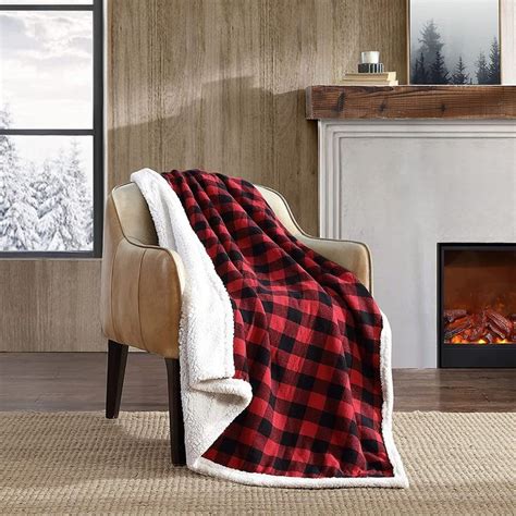 Eddie Bauer Throw Blanket Reversible Sherpa Fleece Bedding Buffalo Plaid Home Decor For All