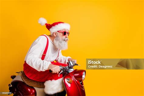 Profile Photo Of Stylish Santa White Hair Grandpa Riding Speed Xmas Theme Party By Bike Wear