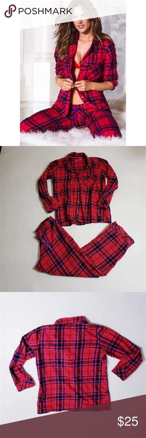 Victorias Secret Pajamas Set Flannel Pants Top M Clothes Design