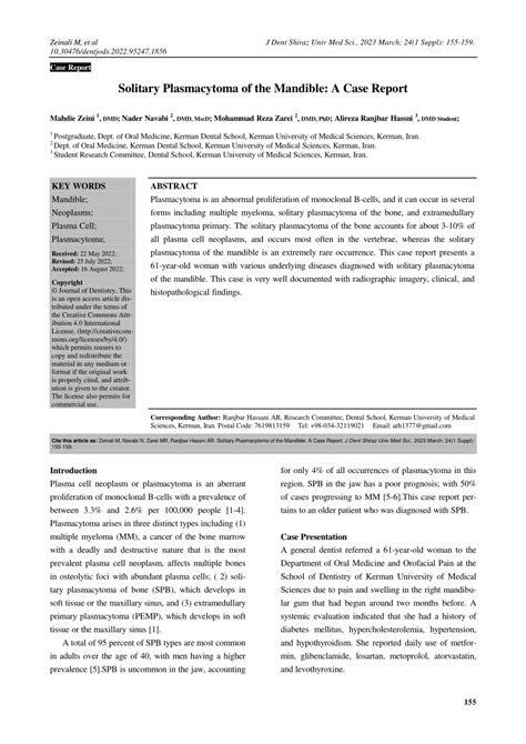 Pdf Solitary Plasmacytoma Of The Mandible A Case Report