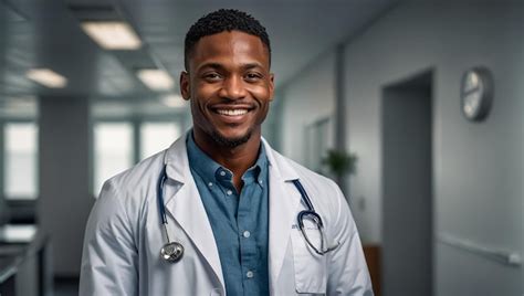 Premium Photo Portrait Of A Happy African American Male Doctor In A