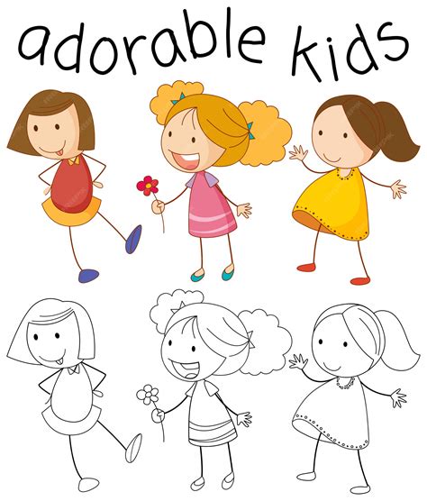 Premium Vector Set Of Doodle Girl