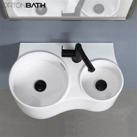 Ortonbath Twin Sink Wall Hung Double Bowl Wash Basin