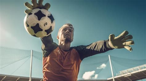 Soccer Goalkeeper Catches The Ball Generative AI Premium AI Generated