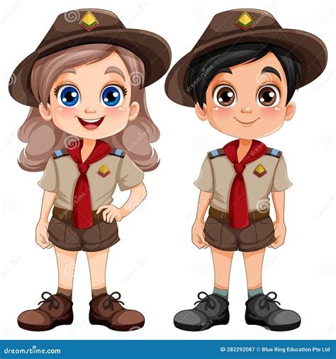 Boy And Girl Scout In Uniform Cartoon Character Stock Vector