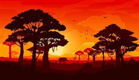 African savannah sunset landscape silhouette 25448715 Vector Art at ...