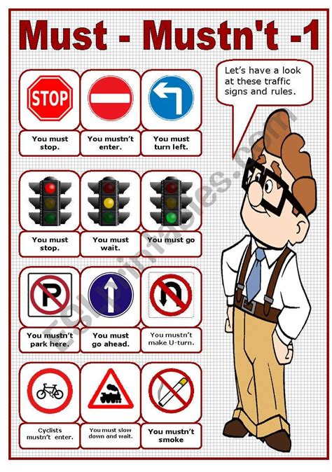 Must Mustn´t 1 Traffic Rules Poster Editable Esl Worksheet By