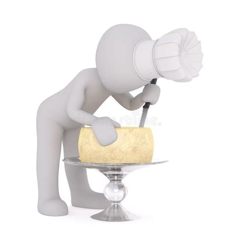 Cozinheiro Chefe De 3d Toon Que Corta O Queijo Na Bandeja Ilustração