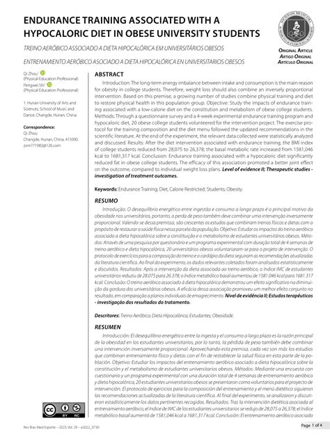 Pdf Endurance Training Associated With A Hypocaloric Diet In Obese