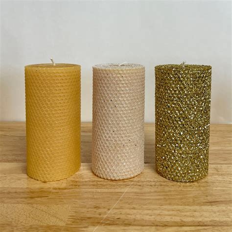 Hand Rolled Honeycomb Beeswax Glitter Pillar Candle Luminous Collection