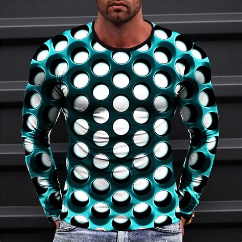 Mens Graphic Geometic T Shirt Long Sleeve T Shirt 3d Print Crew Neck Shirt Fashion Designer