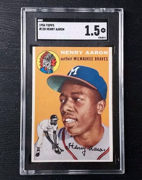 1954 TOPPS HANK AARON ROOKIE CARD 128 PHENOMENAL EYE APPEAL SGC 1