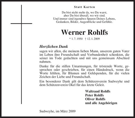 Traueranzeigen Von Werner Rohlfs Trauer Kreiszeitung De