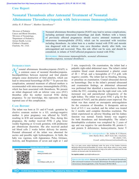 PDF Neonatal Thrombosis After Antenatal Treatment Of Neonatal