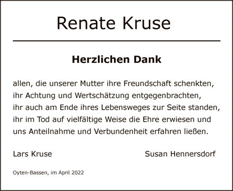 Traueranzeigen Von Renate Kruse Trauer Kreiszeitung De