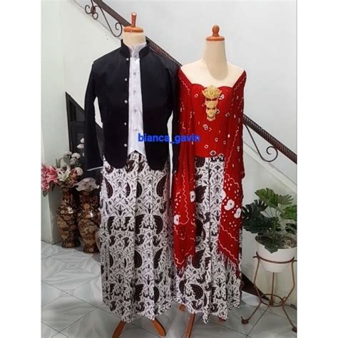 Jual Set Baju Prewed Basahan Baju Couple Adat Jawa Motif Jumputan