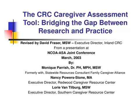 Ppt The Crc Caregiver Assessment Tool Bridging The Gap Between