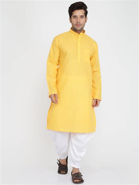 Buy Royal Kurta Men Yellow Solid Cotton Kurta Kurtas For Men 18957118