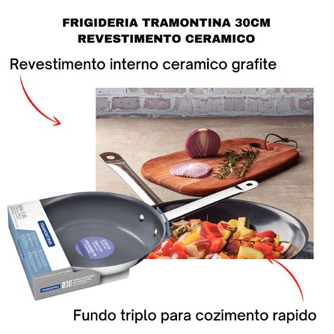 Frigideira Antiaderente Ceramica Cm Tramontina Inox Fundo Triplo