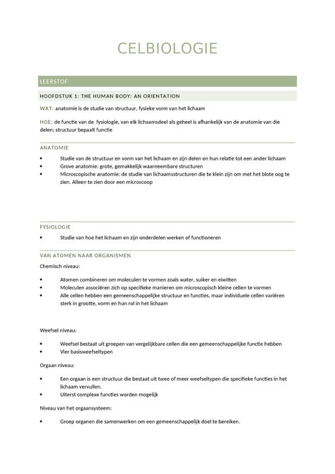 Celbiologie Samenvatting Essentials Of Human Anatomy Physiology