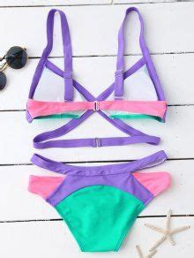 Strappy Color Block Banded Bikini Set In BLUE GREEN ZAFUL 2024