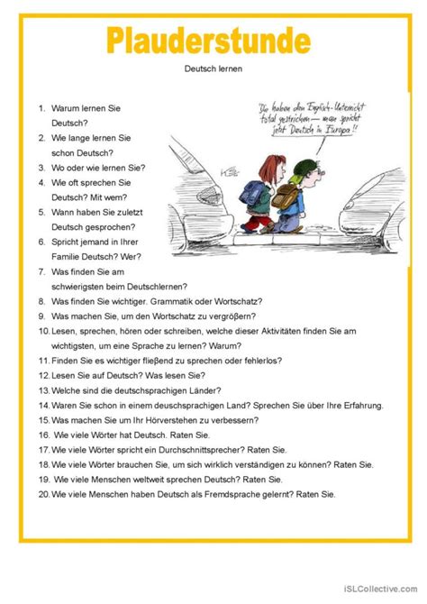 Plauderstunde Deutsch Lernen English Esl Worksheets Pdf Doc