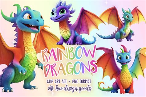 Cute Rainbow Dragons Clipart Animal Illustrations Creative Market