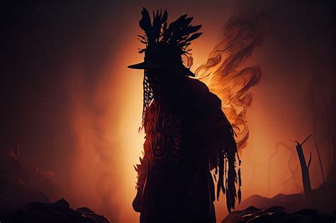 Dark Pagan Shaman Fantasy Sunset Silhouette Unrecognizable Silhouette