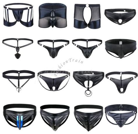 Sexy Mens Faux Leather Thongs Wet Look Bikini G String Briefs Clubwear Underwear EBay