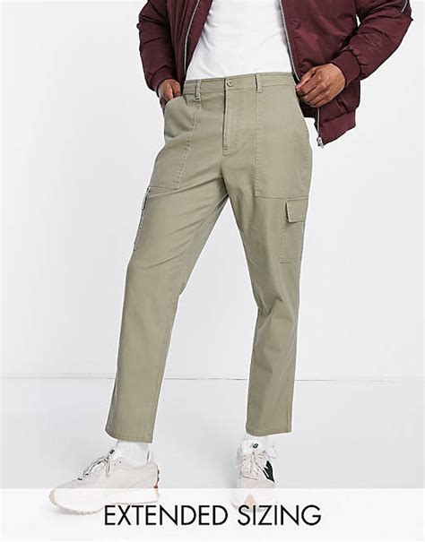 Asos Design Tapered Cargo Trousers In Washed Khaki Asos