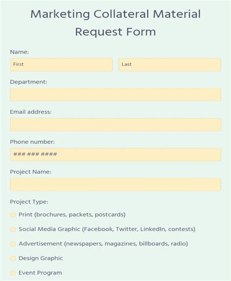 Free Marketing Collateral Material Request Form Template