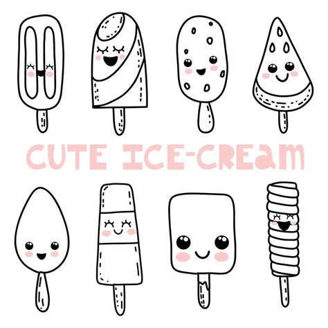 Cute hand drawn kawaii cartoon characters. Ice cream with smiling faces ...