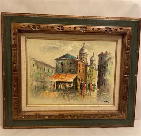 VINTAGE FRAMED ORIGINAL Oil Painting Parisian Paris Scene Signed By