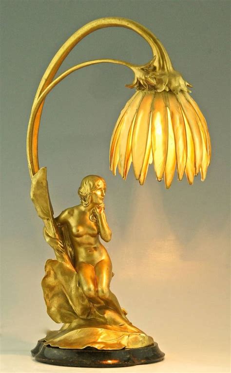 Art Nouveau Gilt Bronze Lamp With Nude By Maurice Bouval Colin Foundry Art Nouveau Lamps