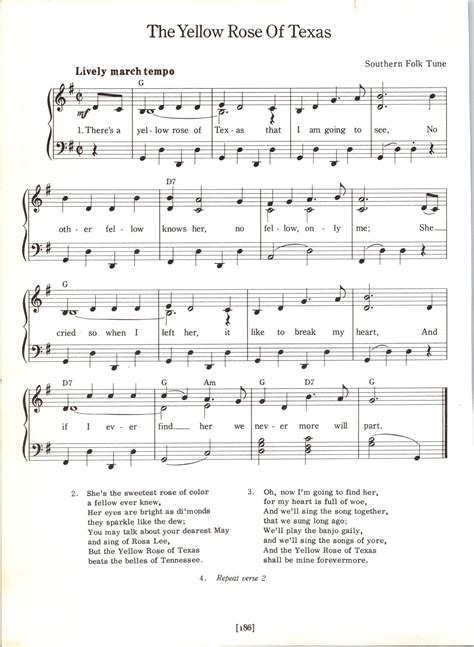 The Yellow Rose of Texas Sheet Music Digital Southern Folk Tune Key of G - Etsy