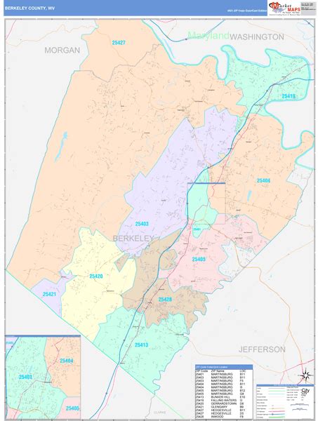 Berkeley County, WV Wall Map Color Cast Style by MarketMAPS